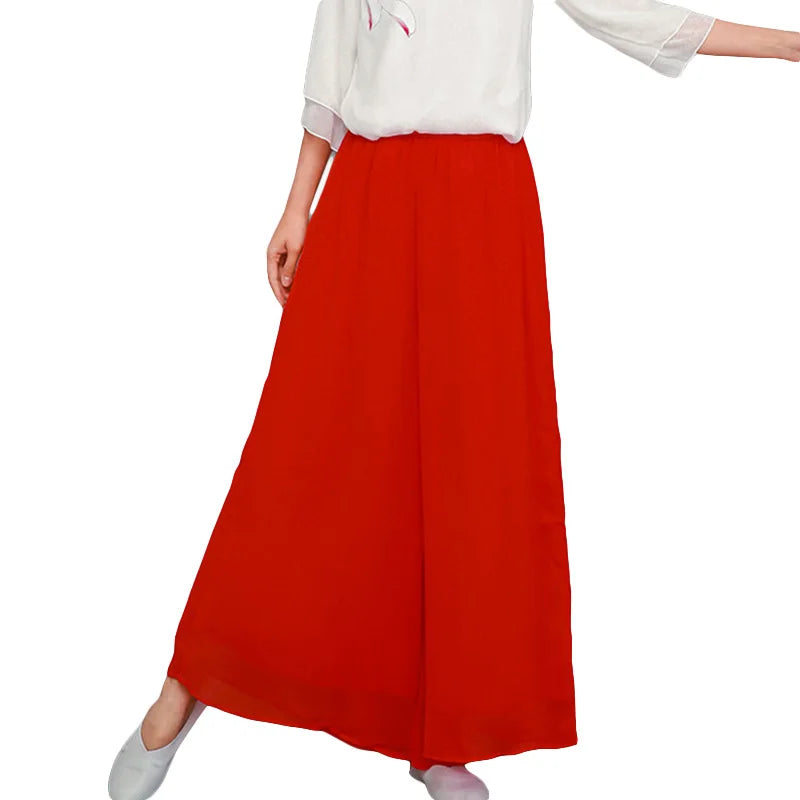 the CHIFFON BOHO - Elegant Fashion Casual Chiffon Elastic Waist Wide Leg Pants