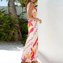 the COCO CABANA - Women's Boho Beach Fashion Print Casual Sleeveless Side Split Slim Long Sexy O-Neck Bow Tie-Up Suspender Dress