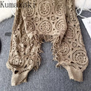 the BOHEMIAN LACE - Knitted Tassel Crochet Hollow Out Smock Sleeve Shirts for Women