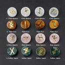 the RUNES - 25pcs Natural Crystal Runes Signs Round Stone Runic Alphabets Letters Sacred Symbol Healing Gem Energy Amulet Reiki Chakra Set