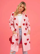 the BOHO CARDIGAN - Boho Inspired Jacquard Hearts Long Cardigan Long Sleeve Knitted Sweater Autumn/Winter Cardigan Coat