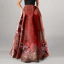 the WALTZ BOHO - Bohemian Floral Print Maxi Skirt High Waist Pocket Long Skirt
