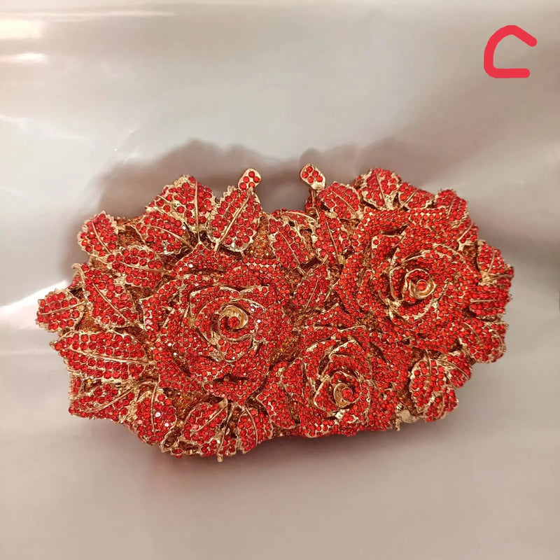 the ROSE GARDEN - Women Rhinestones Clutch Bag, Women Crystal Evening Bag, Wedding Party Dinner Handbags, Bridal Diamond Purses