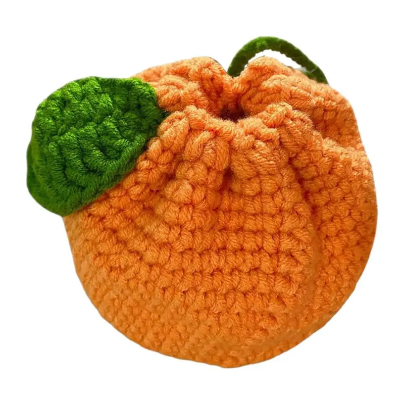 the CITRUS CROCHET - Orange Coin Purse, Crochet Drawstring Bag, Cute Drawstring Orange-Shaped Crochet Purse, Crochet Tangerine Bag Coin Chargers