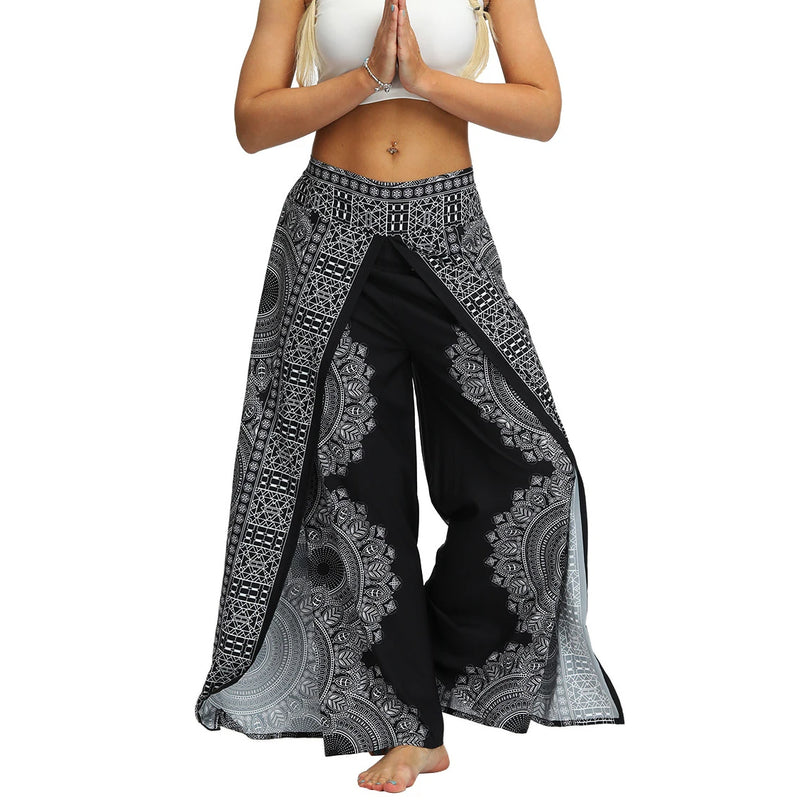 Women's Casual Soft Slit Leg Pants, Harem Dance, Beach Boho Baggy Yoga Pants, Lady Loose Wide Leg Wrap Long Pants, Summer