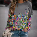the FLORAL WHISPER - Casual and Fashionable Flower Pattern Printed Round Neck Casual Long Sleeved Shirts for Women