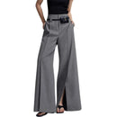 the SLACKS - Urban Female Fashion Loose Straight High-Waisted Pleated Split-Front Trousers