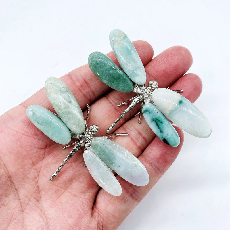 the DRAGONFLY - 2pcs Natural Mixed Material Energy Reiki Stone Dragonfly Carving Decoration Crystal Quartz Healing High Quality Gemstone For Gift