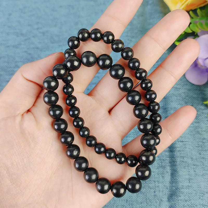 the SHUNGITE - 6MM/8MM Black Russia Shungite Bracelet Beads, Real Natural Crystal Jewelry Energy Stone For Health Care Healing Fengshui