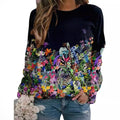 2024 New European and American Women's Flower Dog Pattern Printed Round Neck Hoodie, Casual and Fashionable Cudgeon Top