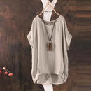 the BOHO BLOUSE - Summer Casual Solid Loose Plain O-Neck Asymmetrical Short Batwing Sleeve Blouse for Women