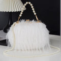 the FURBIE - Designer Women's Handbag with Tassel, Luxury Plush Evening Bags with Pearl Chain, Ladies Purse Tote Bag, Fashion Crossbody Bag