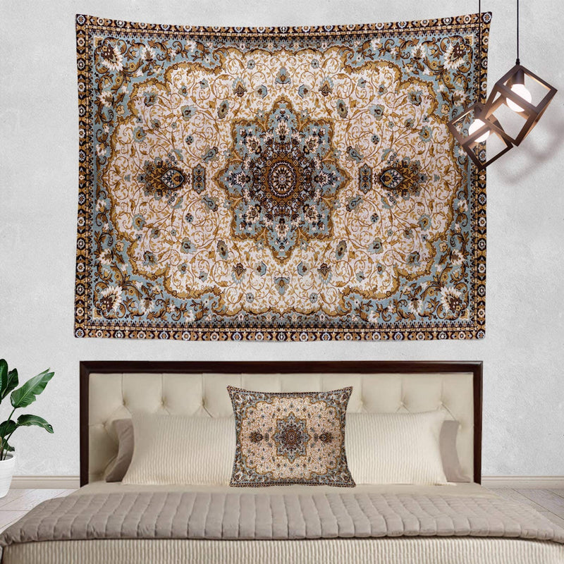 the PERSIAN RUG - Round Mandala Blue/Grey Tapestry Eastern Oriental Persian Textile Pattern Wall Hanging, Large Tapestry Decorations