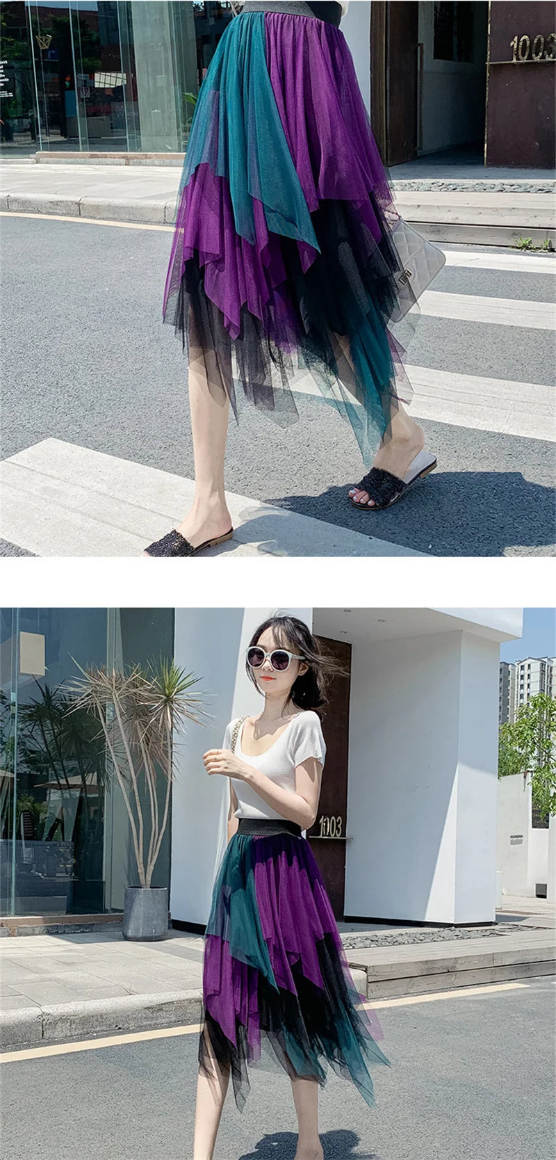 Fashion Summer Tutu Women Skirt Harajuku Tulle Bottom Faldas Casual High Waist Midi Mesh Skirts Woman Clothes Saia Jupe Femme