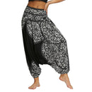 the HAREM BOHO - Bohemian Harem Pants Elastic Waist Wide Leg Long Pant Vintage Printed Trousers