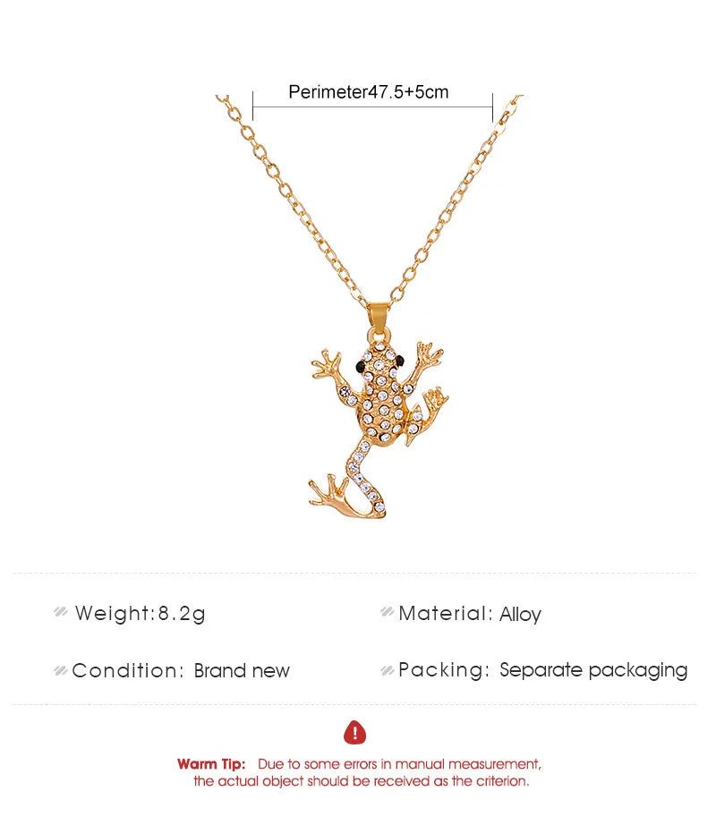 the FROG PRINCE - Fashion Boho Necklace Cute Frog Green Rhinestone Charm Necklaces for Women, Animal Pendants  Clavicle Chain Jewelry