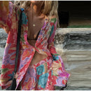 the AMARYLLIS - Bohemia Print Shirt/Pants Sets Lapel Long Sleeve Single Breasted Shirts High Waist Wide Leg Trouser