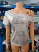 the BUCKLE - Summer Fashion Metal Buckle Oblique Collar Casual Short Sleeved Printed T-Shirt Tops