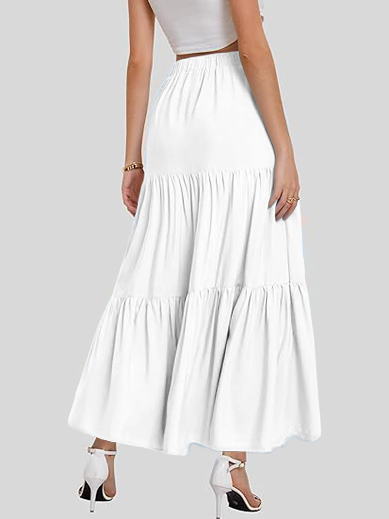 2024 Women's cross-border European and American summer Bohemian pleated A-line flowing swaying layered long skirt for wome