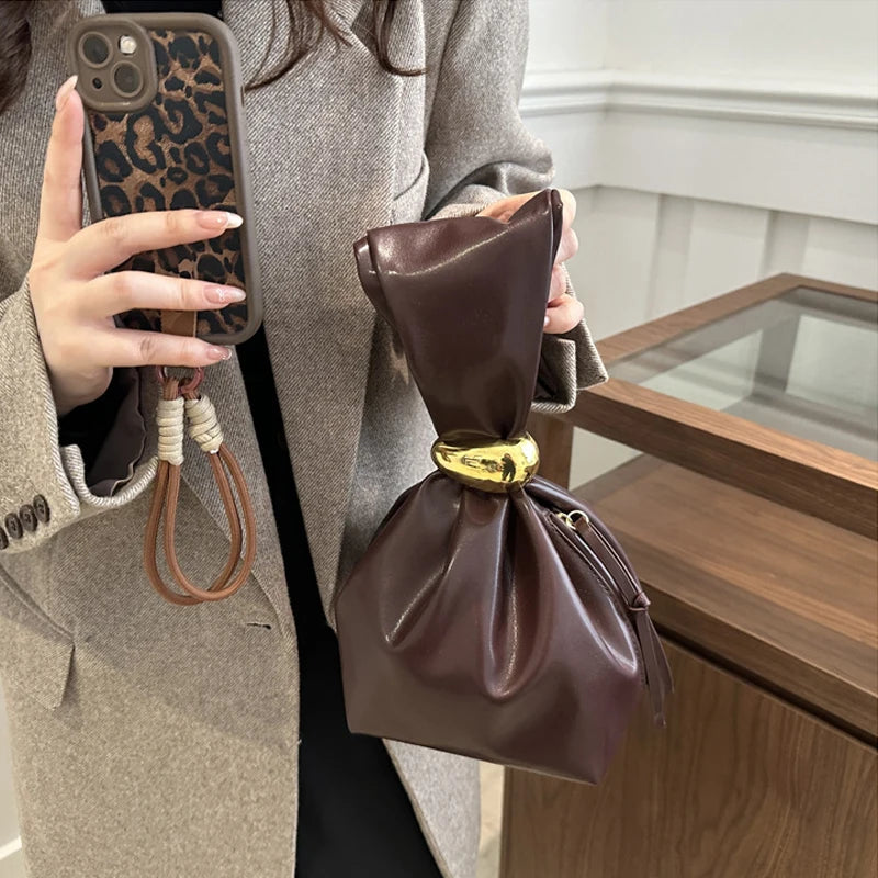 the WRIST BAG - Design Mini PU Leather Dumpling Niche Clutch Bags for Women, Fashion Knotted Female Retro Shoulder Bag Wrist Handbags and Purses