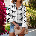 Women'S Shirt 3D Horse Print Full-Body Printed Long Sleeve Shirt Hawaii Vacation Casual Shirt Women'S Large Size Lapel Shirt