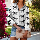 the ARABIAN - Women's 3D Horse Print Long Sleeve Shirt Casual Shirt Large Lapel Blouses