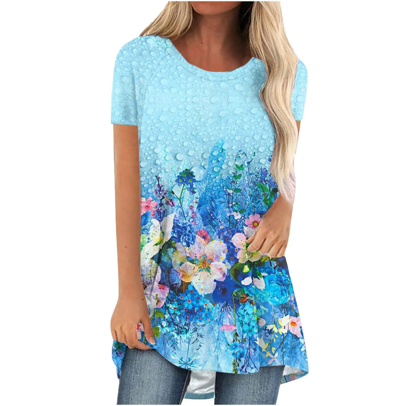 New Colourful Floral 3D Print T-Shirts Streetwear Women Casual Short Sleeve T Shirt Oversized Tunic Y2K Tops Tees Woman Clothing