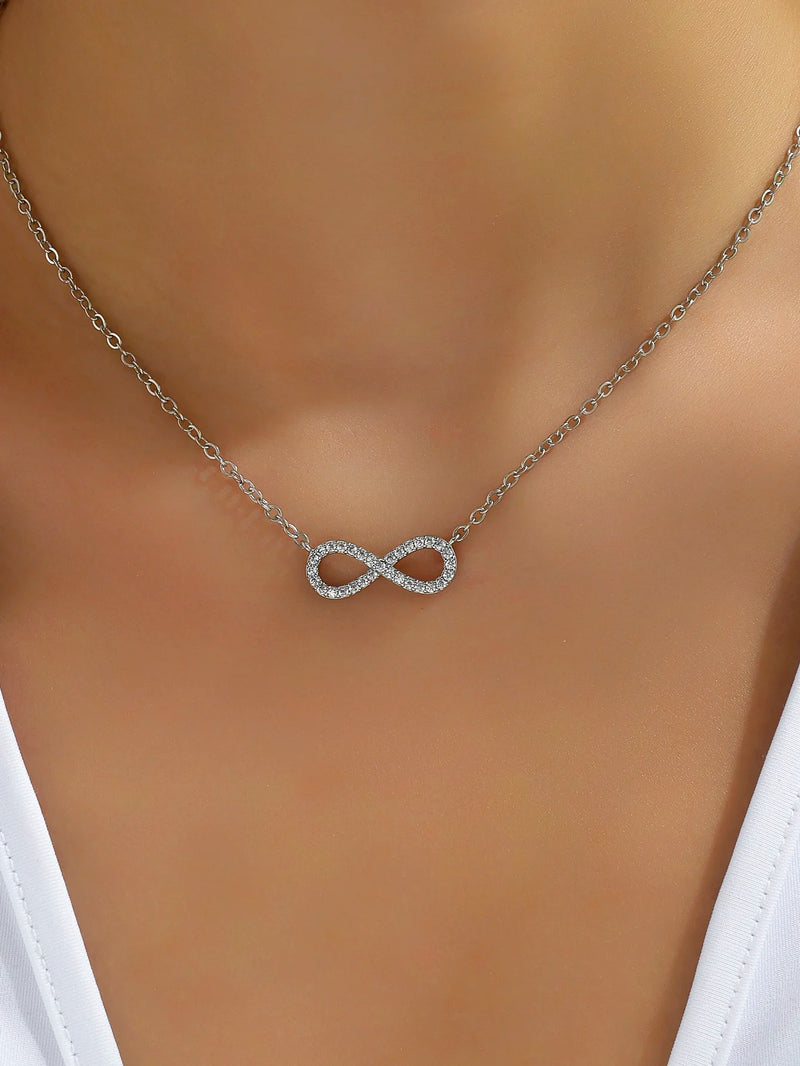 the INFINITY - Fashion Stainless Steel Infinity Pendant Necklace for Women, Classic Lucky Zircon Love You Forever Jewelry Gift