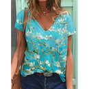 the VAN GOGH - Summer Van Gogh Oil Painting 3D Print V-Neck Tees Oversized T-Shirts for Women