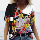 the PAINTED PUPPY - Casual Summer V-Neck Short Sleeve 3D Cute Dog Print Harajuku Versatile T-Shirts for Women