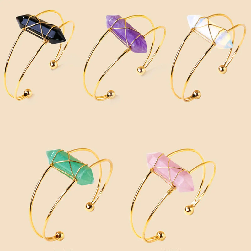 1PC Natural Crystal Double Pointed Hex Prism Bracelet Women Reiki Healing Energy Strand Bracelet  Jewelry Stylish Birthday Gift