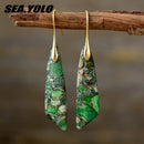 the BOHO STONE - Original Luxury Bohemian Emperor Stone Geometric Pendant Earring Natural Stone Jewelry Earrings for Women