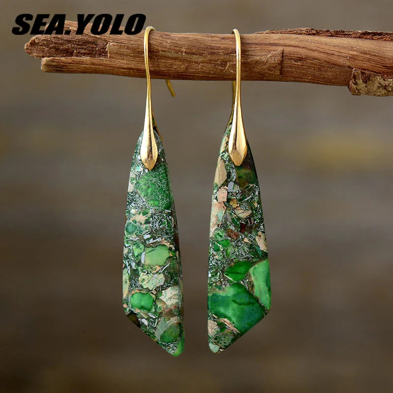 the BOHO STONE - Original Luxury Bohemian Emperor Stone Geometric Pendant Earring Natural Stone Jewelry Earrings for Women