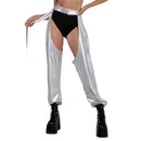 the CHAPS - Women's Festival Rave Pants Chaps Sexy Bottomless Hollow Out Patchwork Solid Loose Fit Buckle Trousers for Club Wear