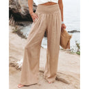 the CASUAL BOHO - Women Casual High Elastic Waist Cotton Linen Boho Beach Wear Wide Lag Pants Loose Oversize Casual Pants