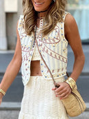 the STITCH BOHO - Women's Vintage Floral Pattern Embroidered Vest Sleeveless Open Front Versatile Short Outerwear Boho Cardigan Crop Vests