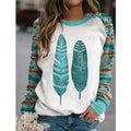 Ethnic Feather 3d Print Crew Neck Hoodie Women Fashion Casual Vintage Hoodies Women Sweats Hooded Coat Clothes Femme Sudadera