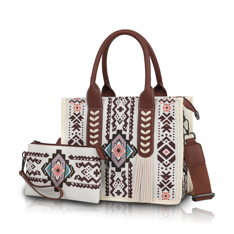 the NAVAJO - Ethnic Print Hand-Held Crossbody Bag Set with Tassel Decoration and Small Coin Purse