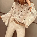 the CROCHET BOHO - Spring/Summer Lace Crochet Hollow Out Beach Bohemian Cover Up Long Sleeve Knitted Tops