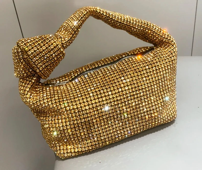 the KNOTTED RHINESTONE - Handle Rhinestones Knot Evening Bags, Silver Crystal Top Handle Bag for Women, Purses and Handbags Luxury Designer Handbag Tote