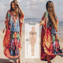 the BOHO KAFTAN - Bohemian Printed V-Neck Batwing Sleeve Long Loose Summer Moroccan Kaftan Dress for Women