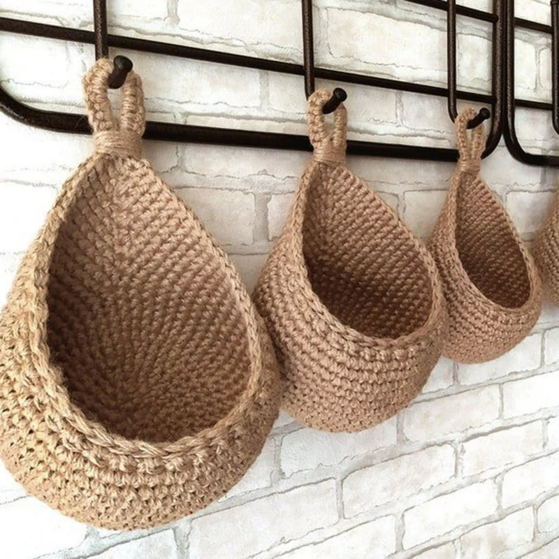 the WOVEN - 1PC Hanging Fruit Basket, Boho Jute Hanging Organizing Baskets, Handwoven Decorative Kitchen Fruit Vegetable Storage Baskets