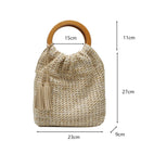 the WOVEN BAG - Straw Bag Rattan Woven Round Tassel Handbag for Women, Large Capacity Shoulder Tote Purse, Ladies Holiday Wood Handle Shopping Bag