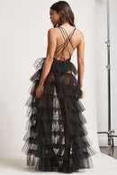 the TULLE BOHO - Women Long High Low Ruffles Tulle Skirt Solid Color Mesh Tied-Up Floor-Length Party Train Overskirt