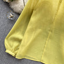 the SHEER BOHO - Women's Loose O-Neck Long Sleeves Sheer Bohemian Transparent 3D Floral Blouse