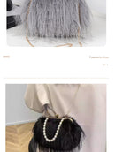 the FURBIE - Designer Women's Handbag with Tassel, Luxury Plush Evening Bags with Pearl Chain, Ladies Purse Tote Bag, Fashion Crossbody Bag