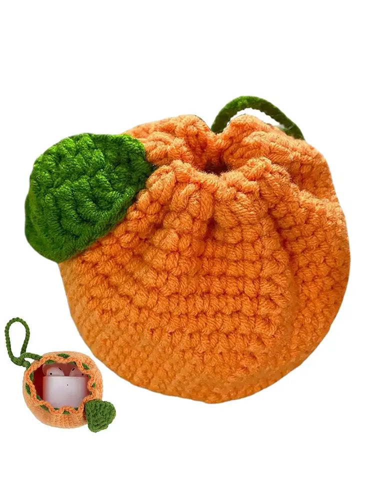 the CITRUS CROCHET - Orange Coin Purse, Crochet Drawstring Bag, Cute Drawstring Orange-Shaped Crochet Purse, Crochet Tangerine Bag Coin Chargers