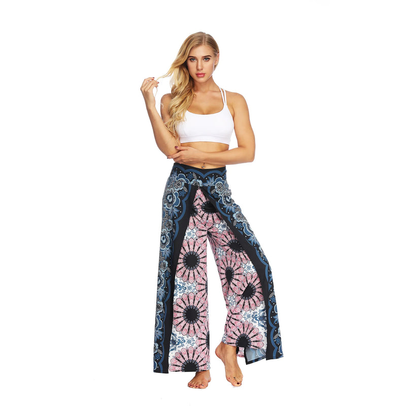 Women's Casual Soft Slit Leg Pants, Harem Dance, Beach Boho Baggy Yoga Pants, Lady Loose Wide Leg Wrap Long Pants, Summer