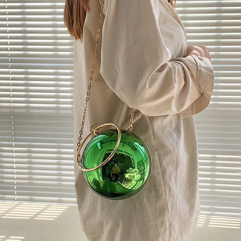 the BALL BAG - Luxury Women Round Ball Evening Bag, Fashion Smooth Bright Surface Clutch Bag, Ladies Crossbody Bag, Party Chain Handbag Purse