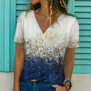 the GLITTER ABSTRACT - Women's Floral Sequins 3D Print V-Neck Short Sleeve Streetwear Oversized T-Shirts